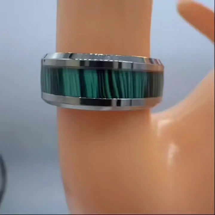 Smart Health Ring: Stainless Steel 8mm Peacock Stone Fitness Tracker Tidesmit