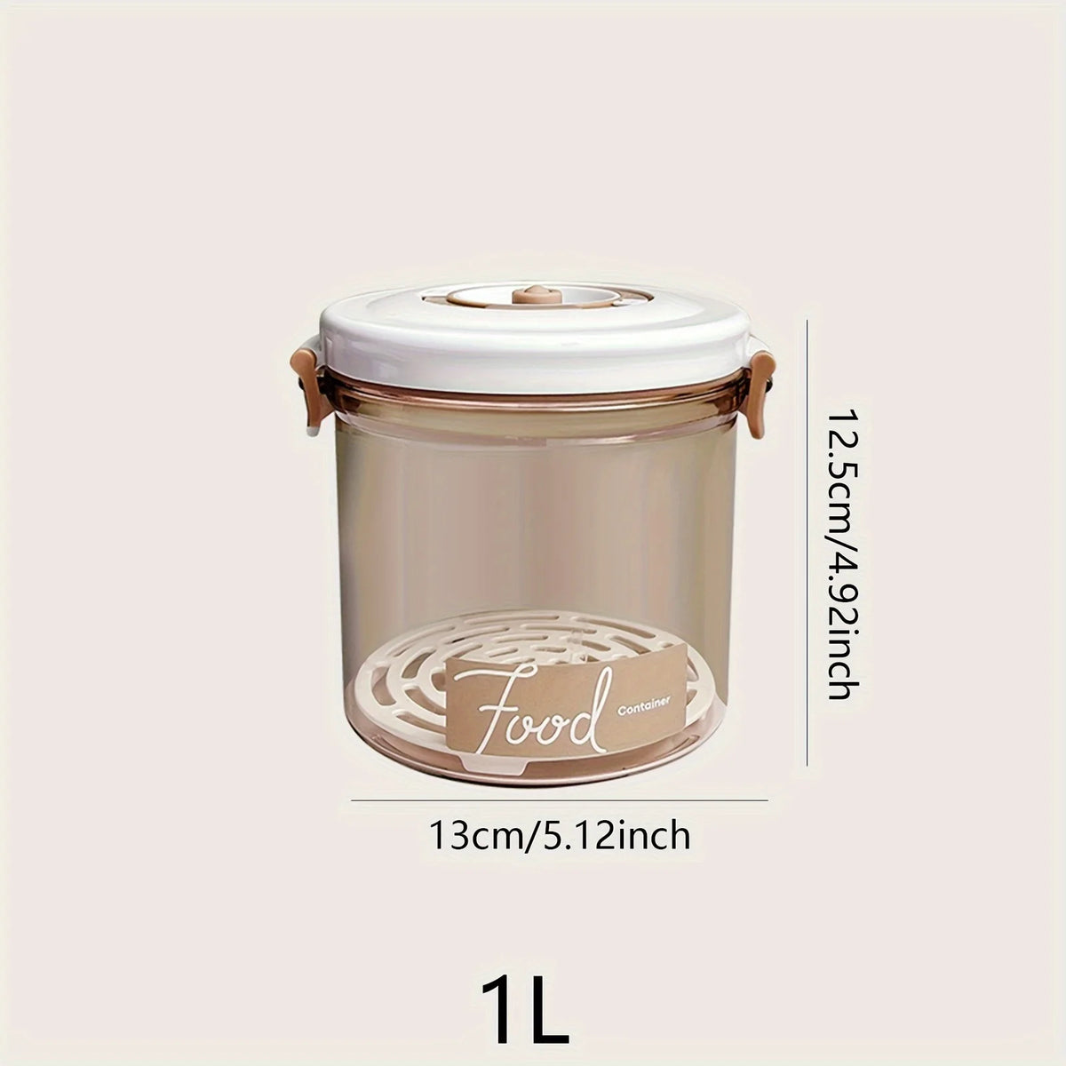 1L vacuum food container with white lid and frosted base