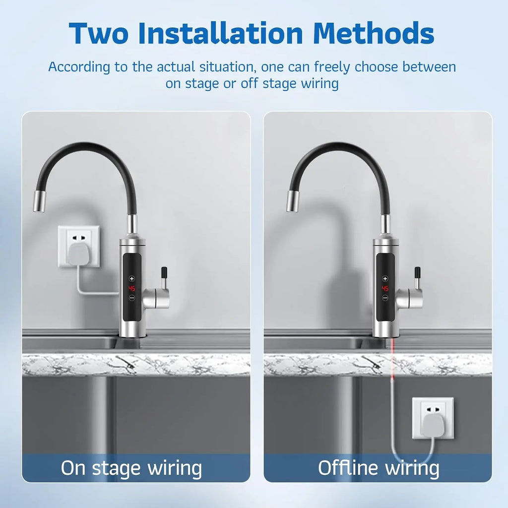 Instantaneous Water Heater Tap with Temperature Display,360° Rotatable Stainless Steel Kitchen Electric Heating Faucet