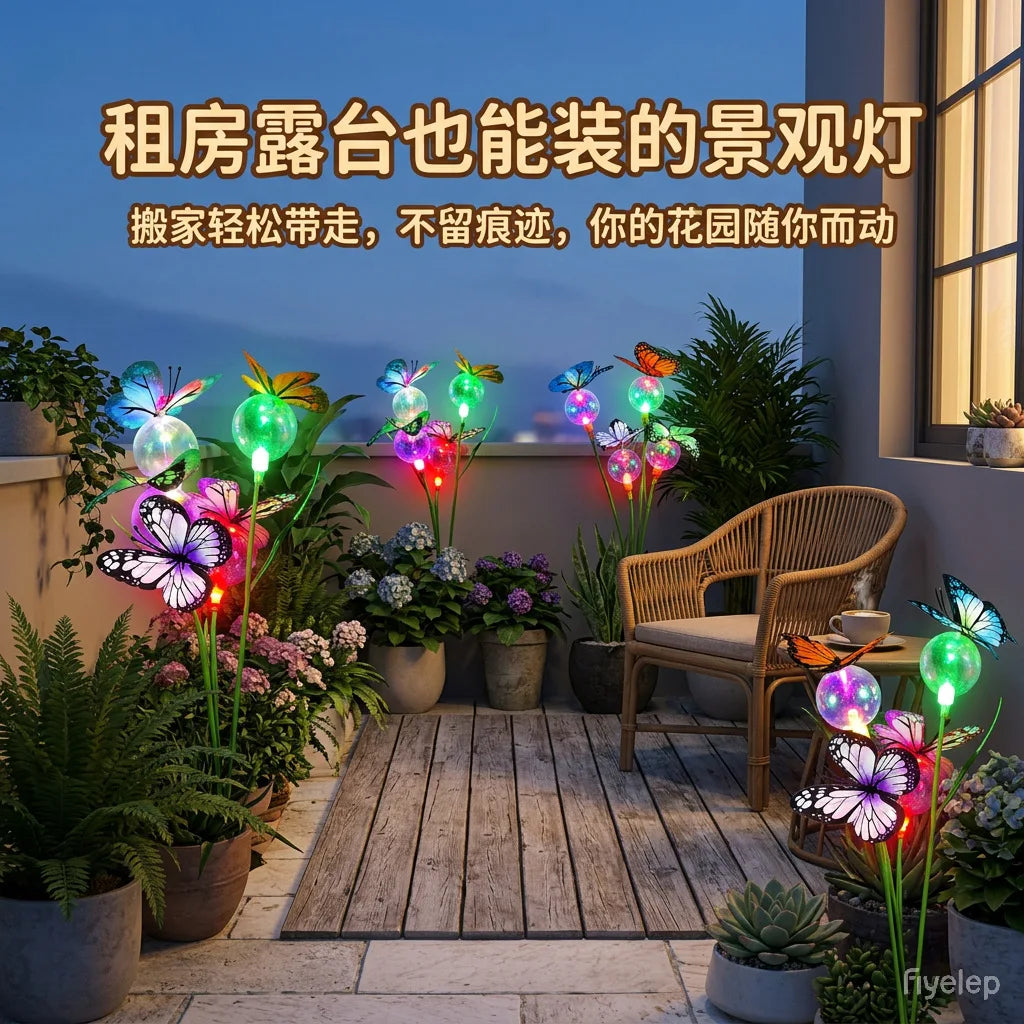 Solar Outdoor Light Butterfly Bobble Ball Swing Lamp Garden Yard Lawn Landscape Decor Light