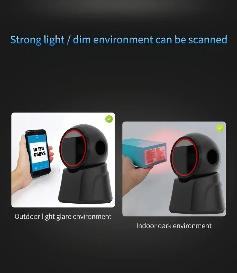 2D Barcode Scanner Desktop Omnidirectional Automatic 1D 2D QR Code Data Matrix PDF417 Bar Code Reader USB for Retail Supermarket