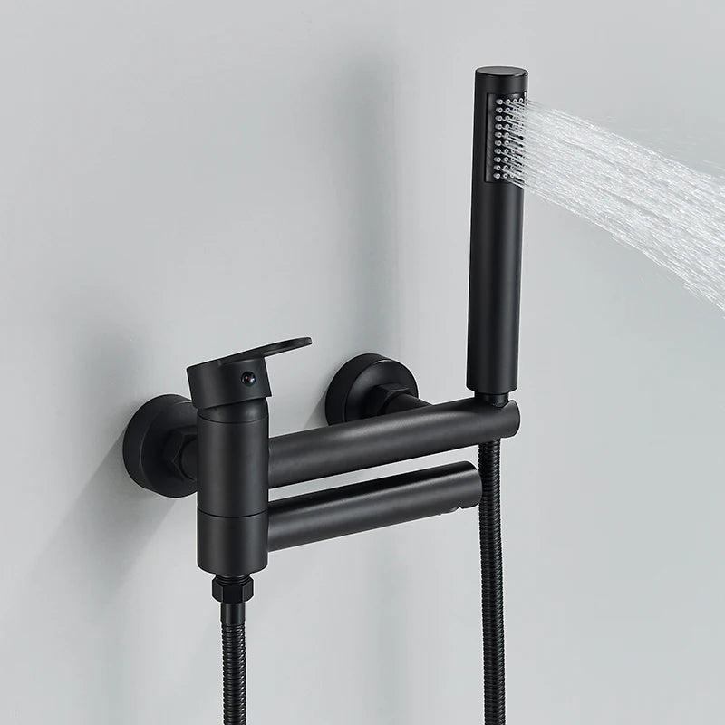 Matte Black Bathtub Faucet Swivel Spout Shower Faucet Wall Mounted Hot Cold Water Mixer For Bathroom Chrome Bath Shower Faucet