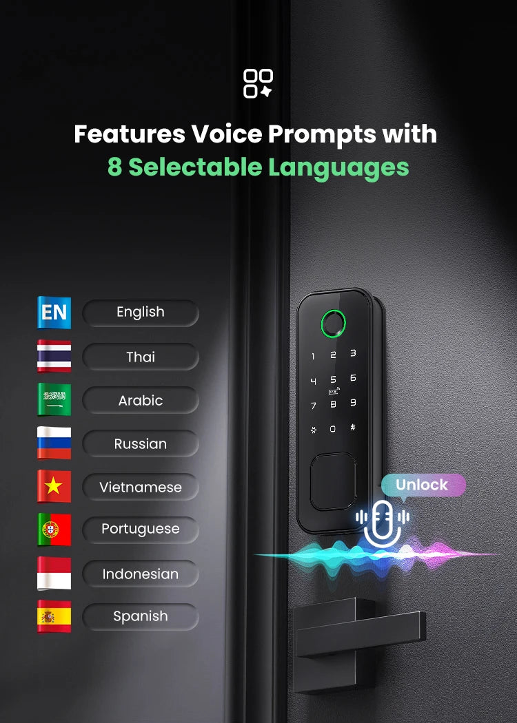 YRHAND Tuya wifi 8 language Fingerprint IP66 Waterproof Outdoor Gate Passcode Rfid Card Keyless Smart Rim Lock﻿ ﻿For home