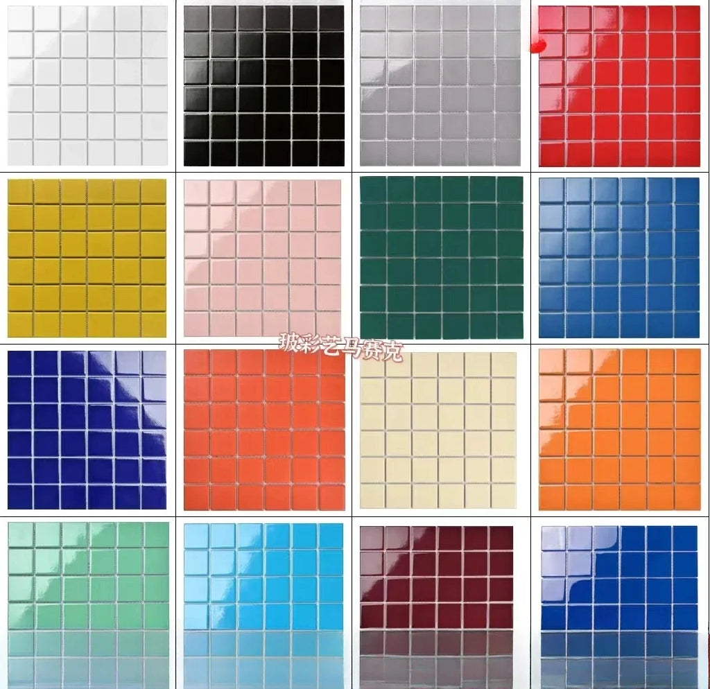 Assorted color ceramic mosaic tile sheets with small square tiles