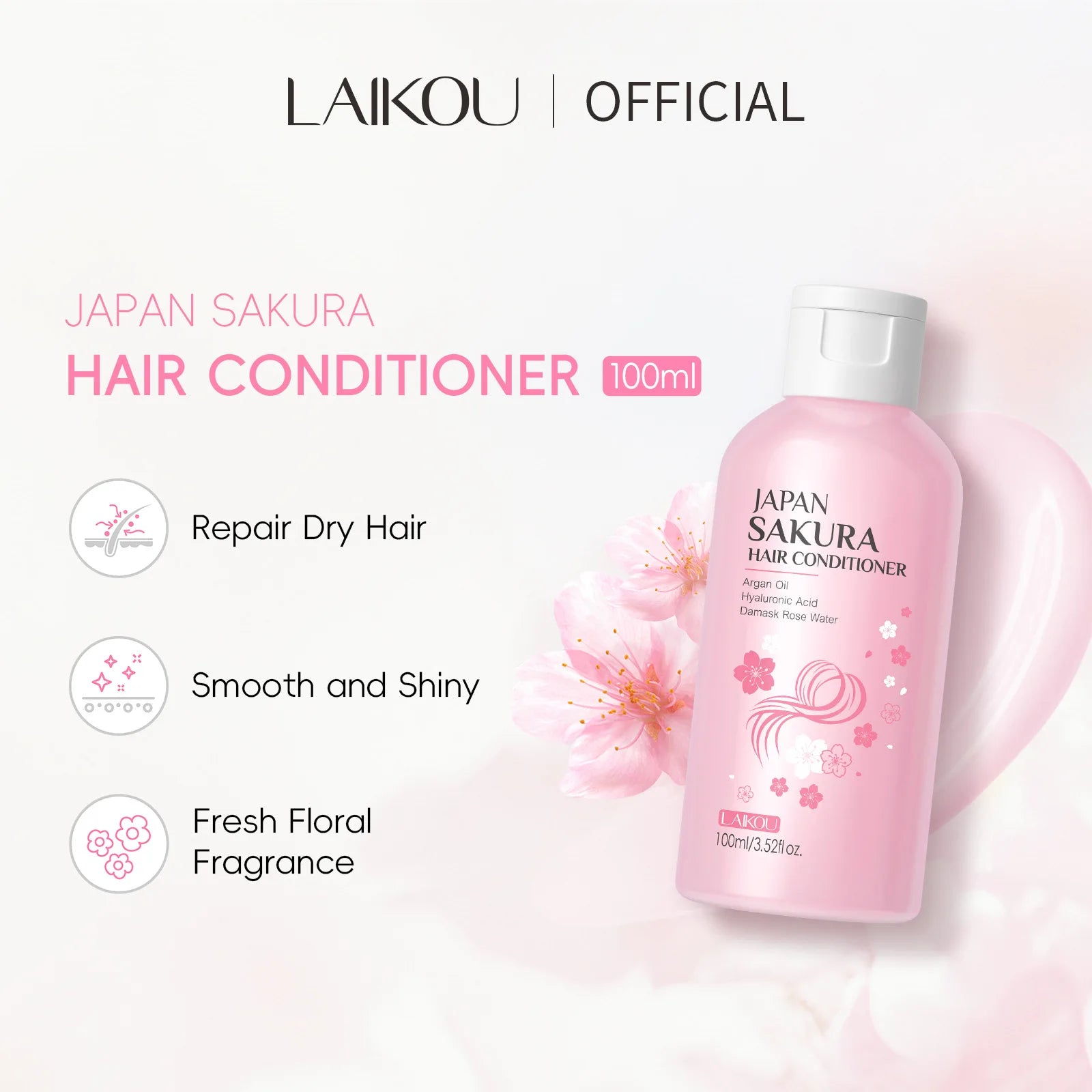 LAIKOU Sakura Shampoo And Hair Conditioner Cherry Blossom Nourishing Repair Dry Hair Smooth Anti Frizz Moisturizing Hair Care