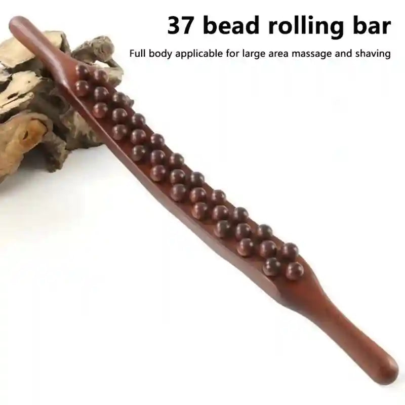 Massage Roller Stick for Back Pain Relief - 37 Beads Wood Tool Massage Roller A Tidesmit
