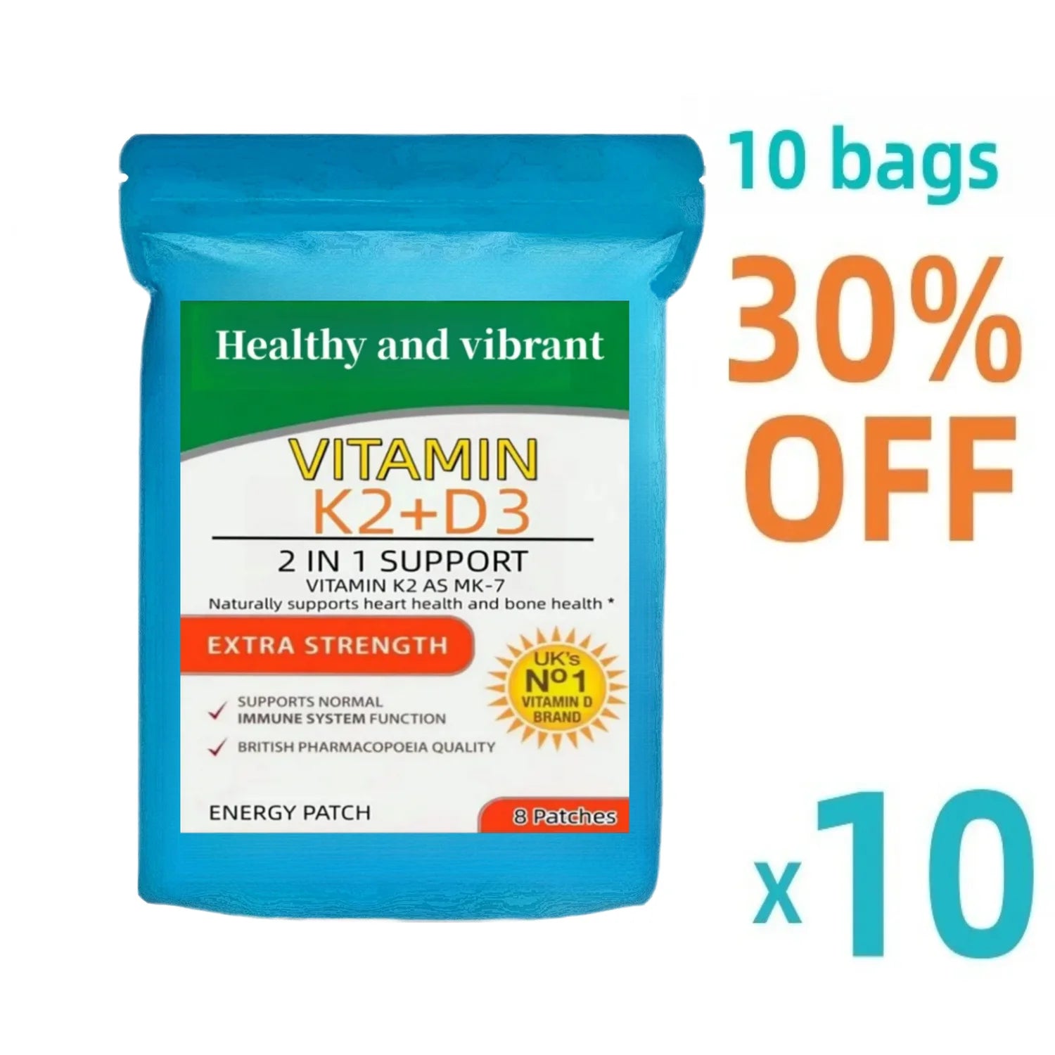 Vitamin K2 ( With D3 Patches 8 Week Supply, Contains Vitamin D & K Complex Premium Non Gmo, Biotin & Folic Acid