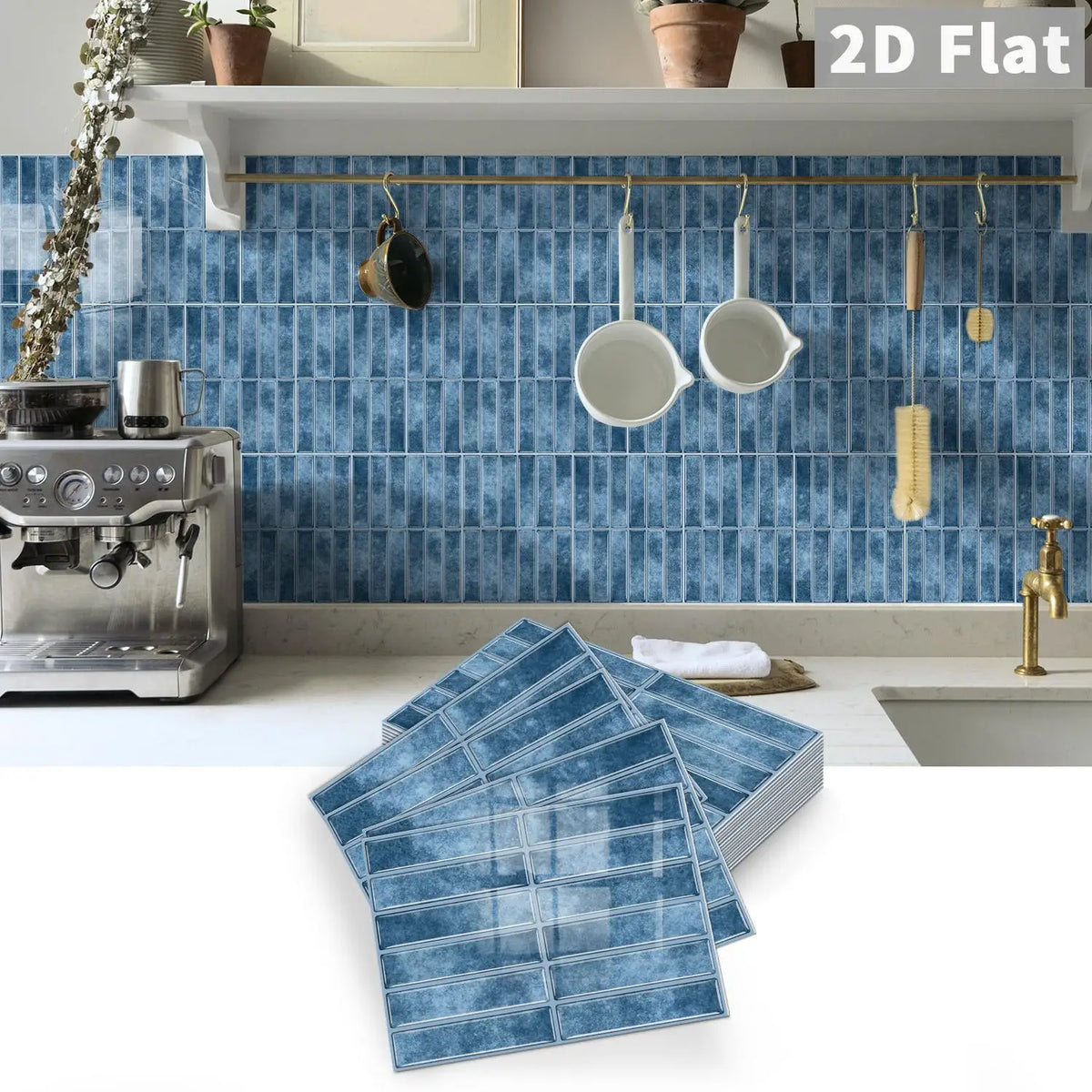 Blue 2D flat tile decal sticker sheets with glossy finish for backsplash
