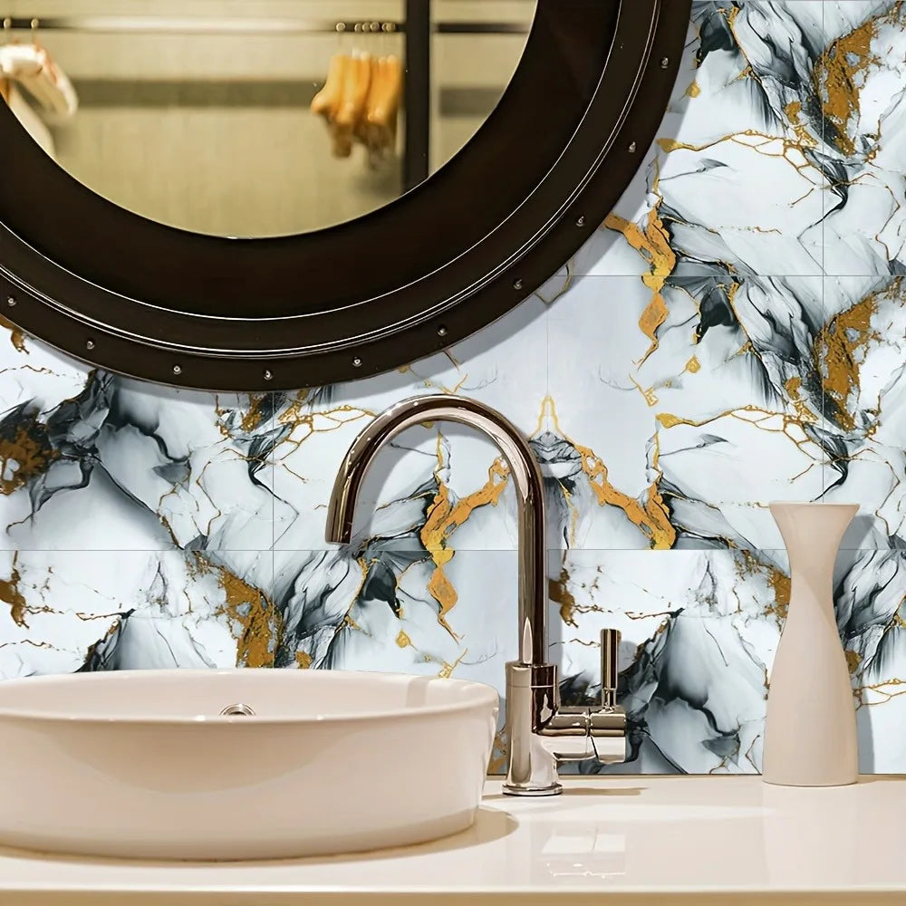 Marble Peel and Stick Backsplash Waterproof Washroom Wall Panels, Peel and Stick Tile, PVC Wall Panels for Kitchen