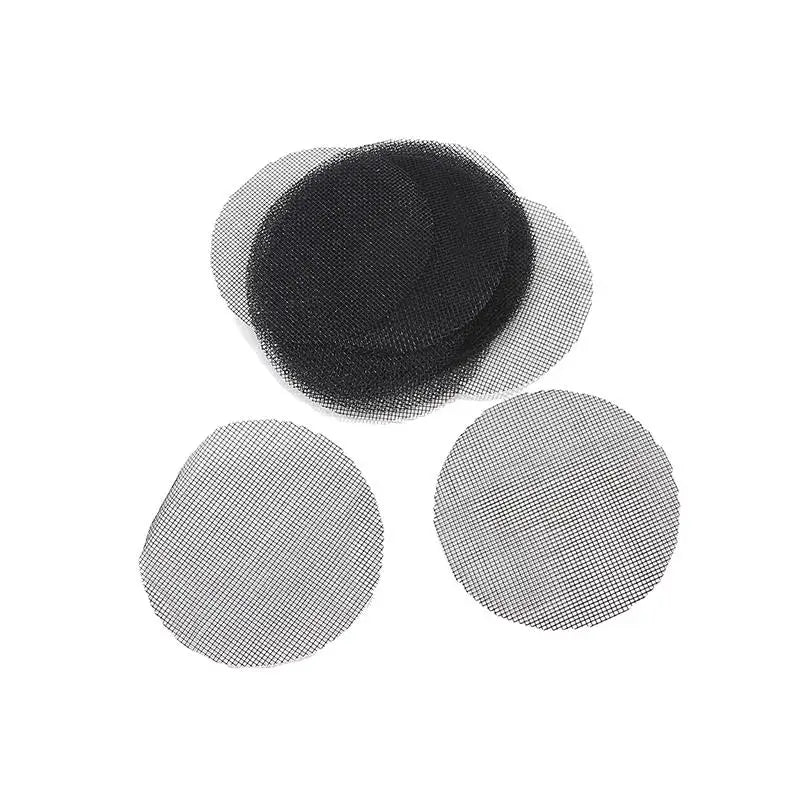 One dark and two light gray round mesh drainage screens, grid pattern