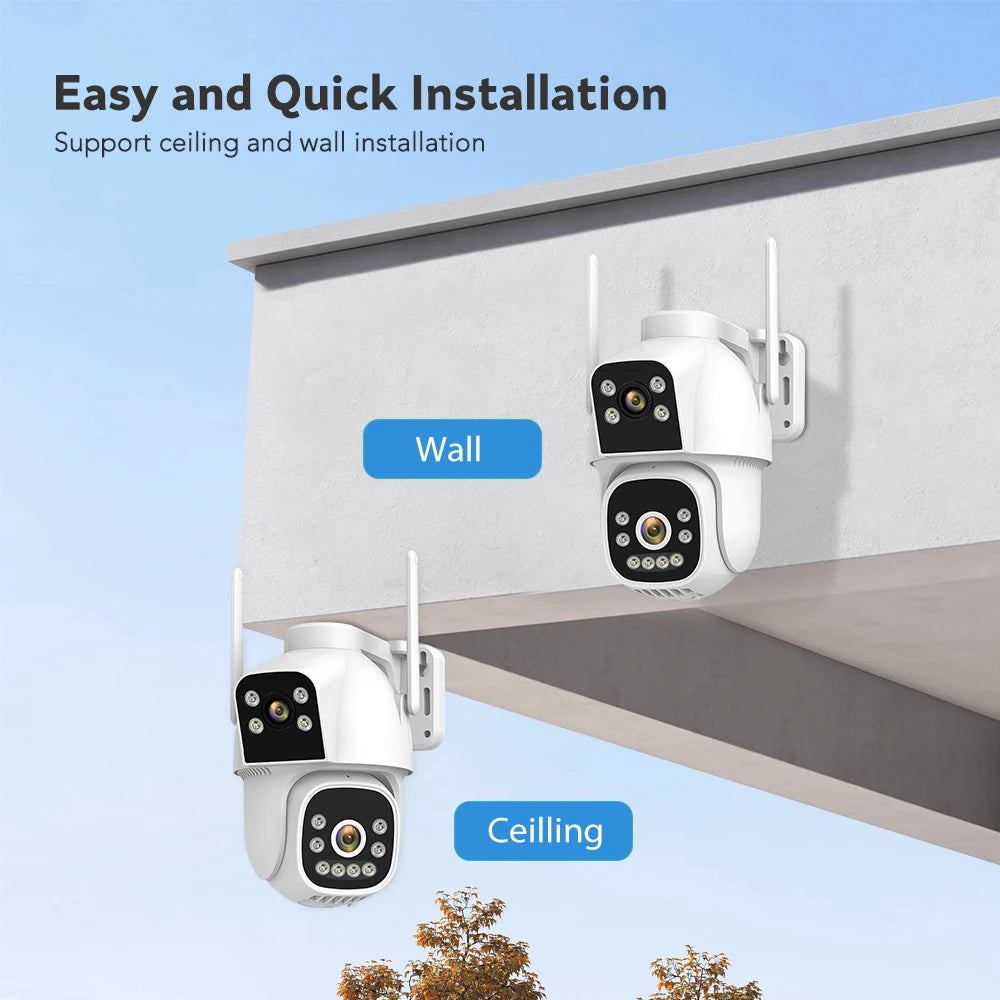 4MP 4G Wifi Surveillance Camera AI Auto Tracking Color Night Vision Two Way Audio Outdoor Dual Lens Dual Screen PTZ Security Cam