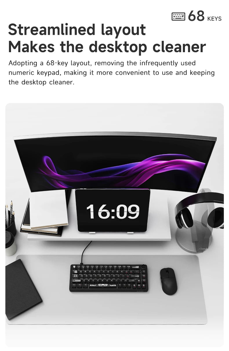 AJAZZ AK690 65% Mechanical Keyboard Wired USB Plug and Play Full-key Hot-Swap Mixed Light 68 Keys Gaming Keyboard for Laptop PC