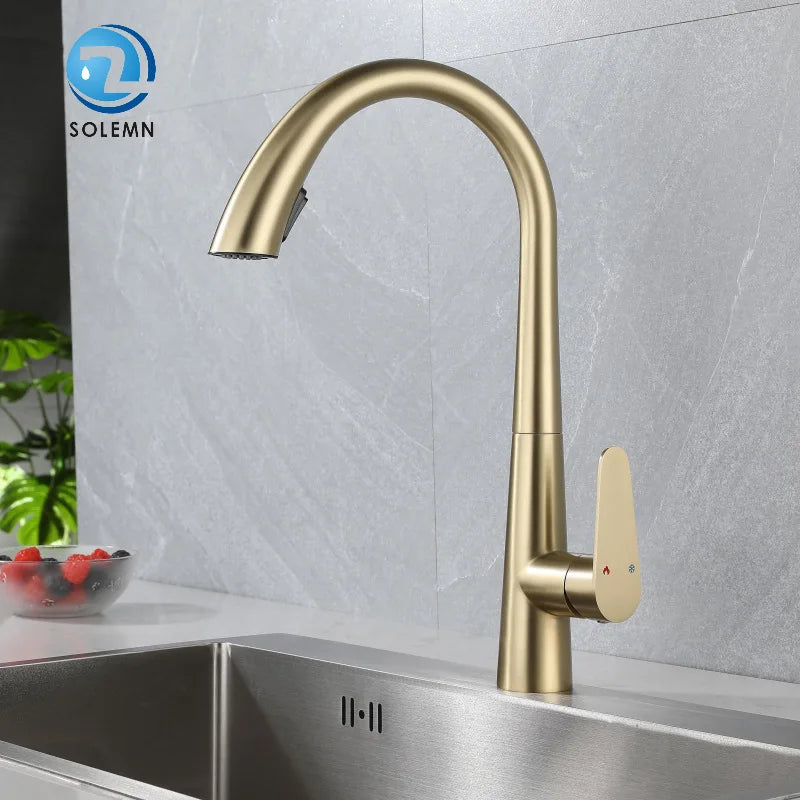 Stainless Steel Gold Kitchen Faucet Brushed Gold Kitchen Hot and Cold Water Faucet Washbasin Sink Faucet