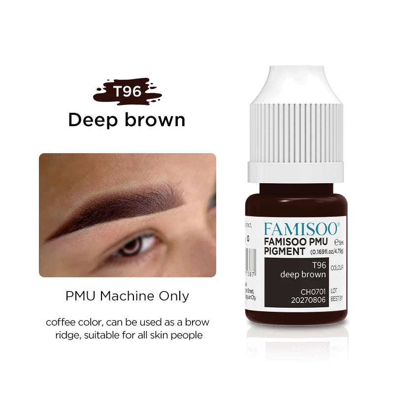 Eyebrow Tattoo Ink - Professional 5ml Microblading Pigment for PMU Machines Permanent Makeup Machines T96 Deep brown Tidesmit
