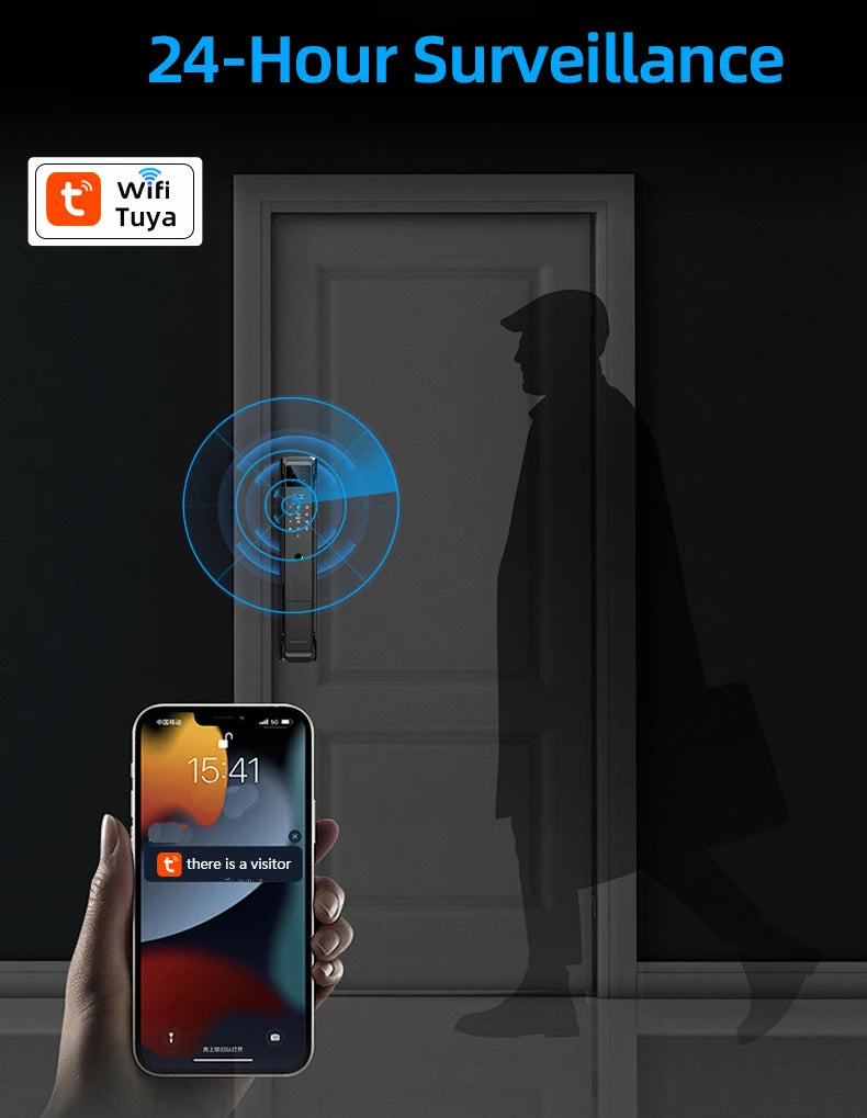 RAYKUBE 21-language Voice Camera Palm Vein Smart Fingerprint Lock Face Recognition Digital Lock With Video Call P85