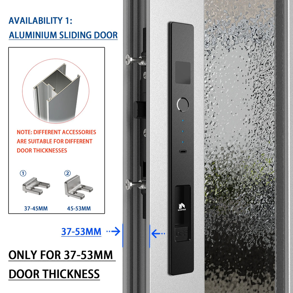 WINFREE Sliding Window Door Smart Lock Fingerprint Tuya Bluetooth Smart Window Lock  Special Aluminiun Profile Window Lock