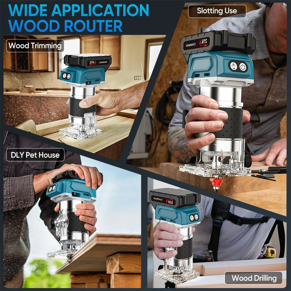 Brushless Wood Router Wood Trimmer Machine Electric Hand Trimmer Carpentry Tool Woodworking Trimming for Makita 18V Battery