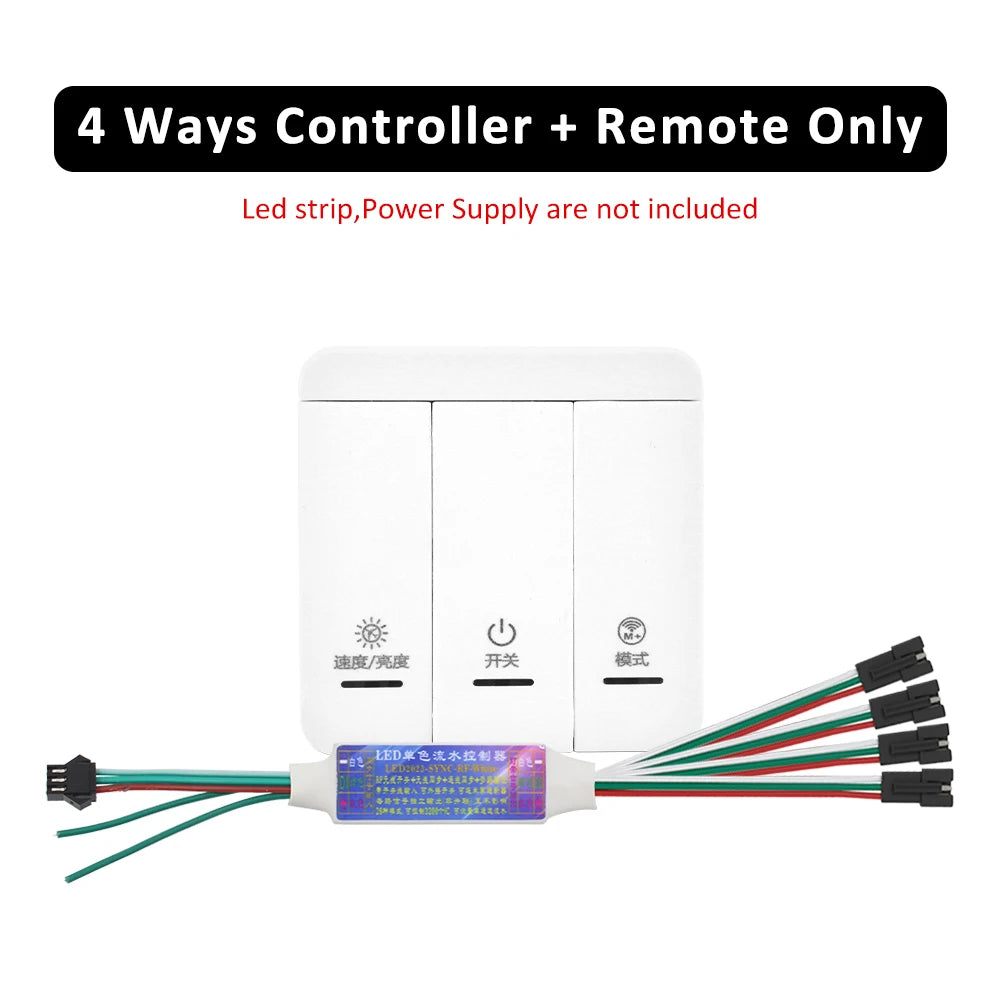 WS2811 LED strip controller, 4-way panel with multi-pin wires and wiring module