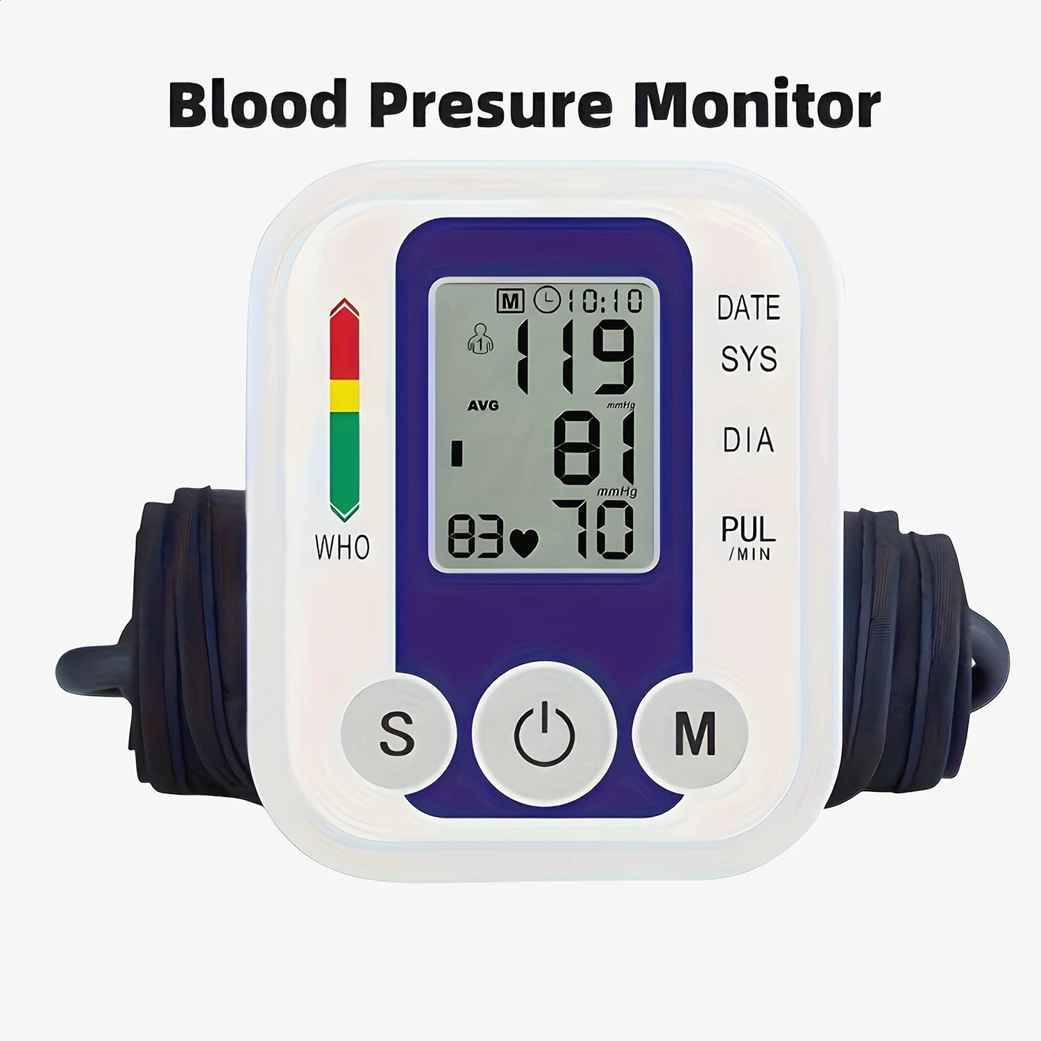 Digital Arm Blood Pressure Test Kit Cuff Sensor Monitor BP Automatic Pressure Tonometer Tensiometer Heart Rate Pulse Meter