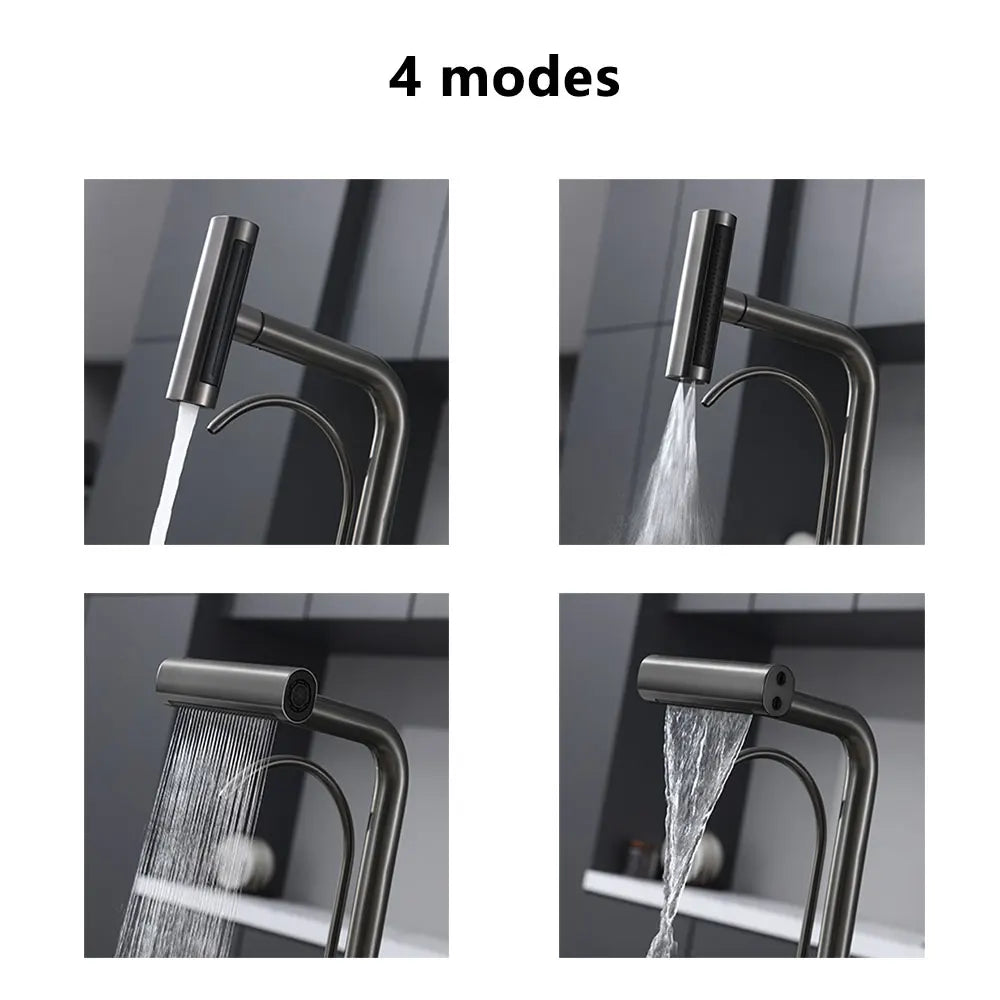 Waterfall Faucet 4 Modes Multi-functional Pure Hot Cold Water Kitchen Faucet Sprayer Sink Wash Tap 360° Rotation