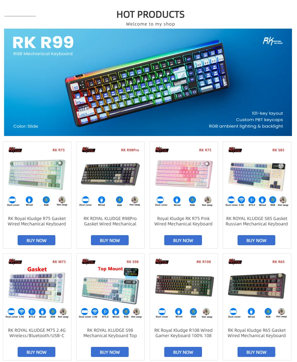 RK Royal Kludge R75 Gasket Wired Mechanical Keyboard 80 Keys RGB Backlit Hot-swappable Spanish Gamer Keyboard MDA PBT Keycaps