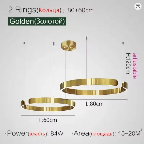 Modern LED Ring Ceiling Chandelier 60cm Black - Minimalist Decor Golden 60 80cm Tidesmit
