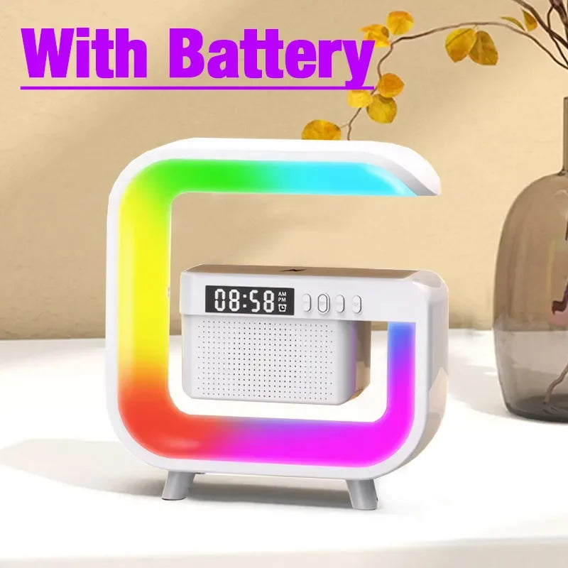 Portable Bluetooth Speaker with RGB Light, Wireless Charging & FM Radio White With Battery Tidesmit