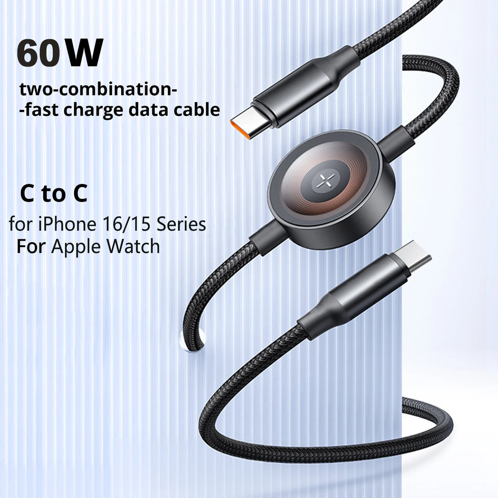 2-in-1 Apple Watch Wireless Charger - Fast Qi Certified Charging Cable Tidesmit