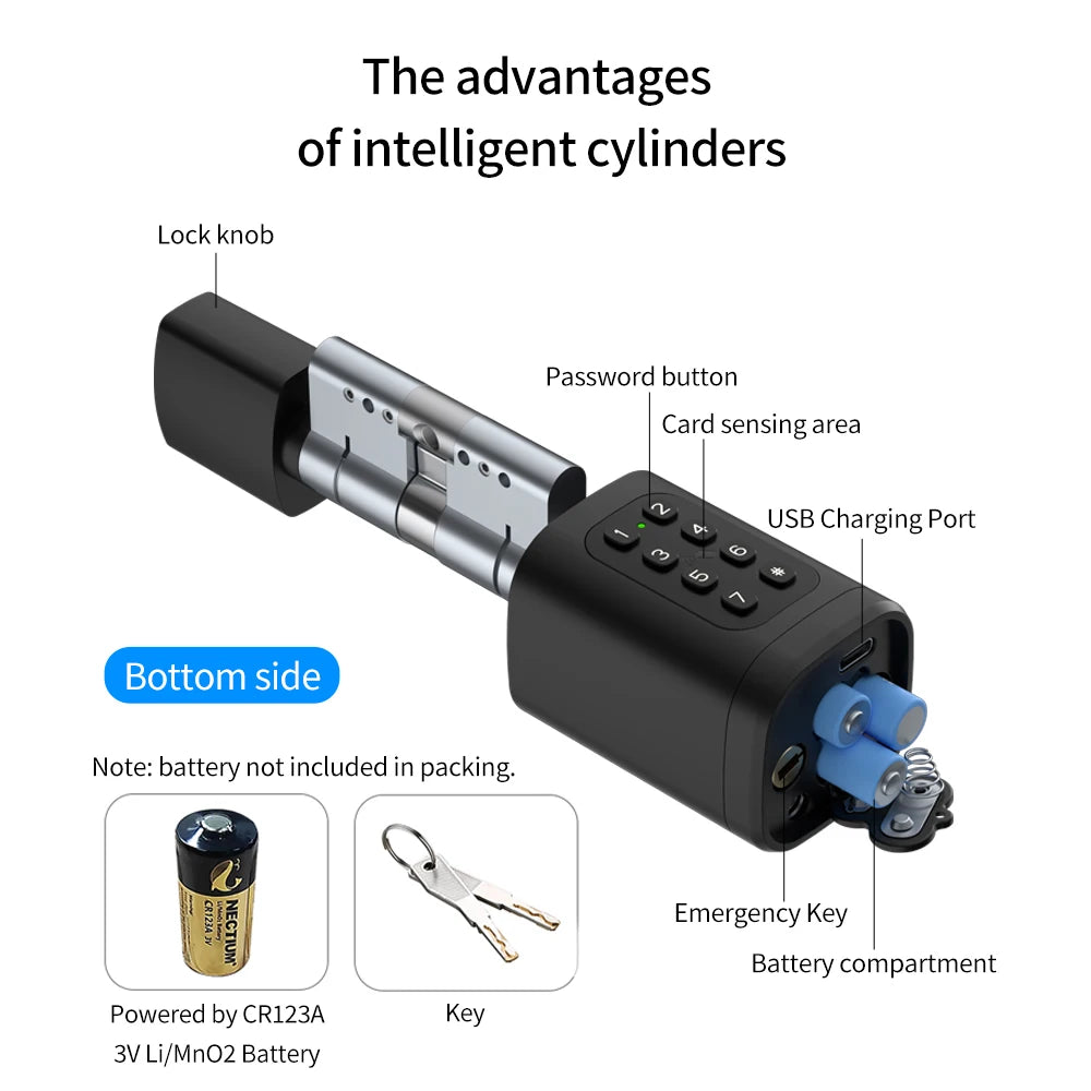 Support Tuya App Intelligent Plug-in Lock IP65 Biometric Fingerprint App Control Cylindrical Bolt Alex/Google Home/Office Door
