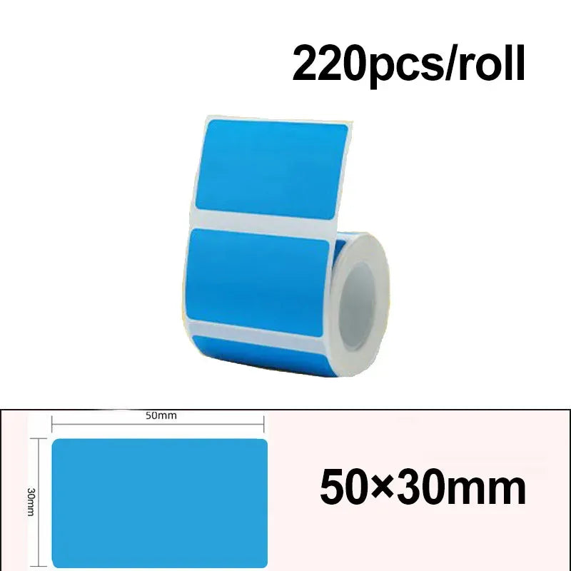 Blue thermal label sticker roll, 50x30mm label size, 220 pcs/roll
