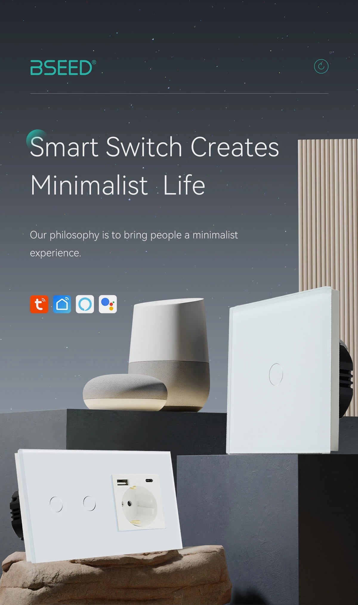 WiFi Smart Wall Switch with USB-C Port - Glass Panel Tidesmit Tidesmit