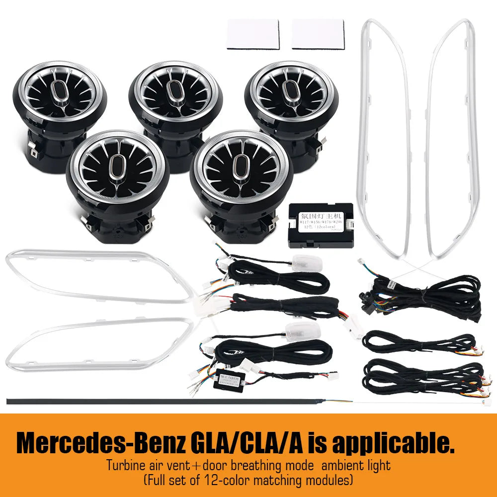 Mercedes-Benz Turbine LED Air Vents - 64 Color Ambient Lighting Kit 12 Color Kit Tidesmit