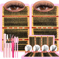 720/200pcs eyelash Extension Kit Fluffy Eyelash Extension kit with Lash Bond and Seal Lash Tweezers Thick Lash Clusters