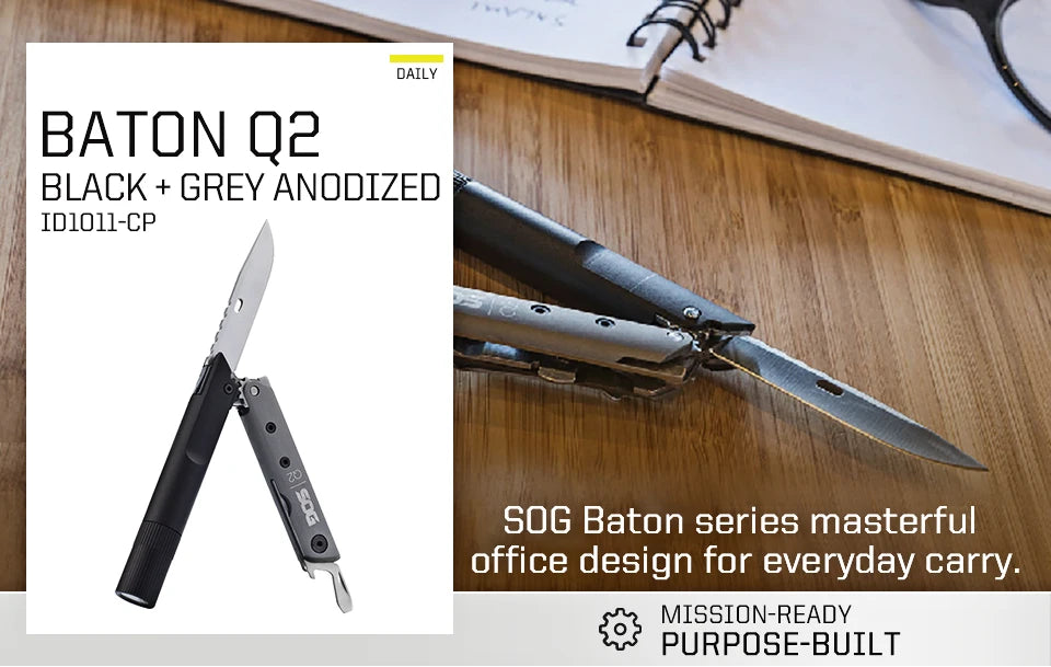 SOG BATON Q2 4 in 1 Multi-Tool Pen Small Folding Tools EDC Portable LED Flashlight Multifunctional Outdoor Survival Multitools