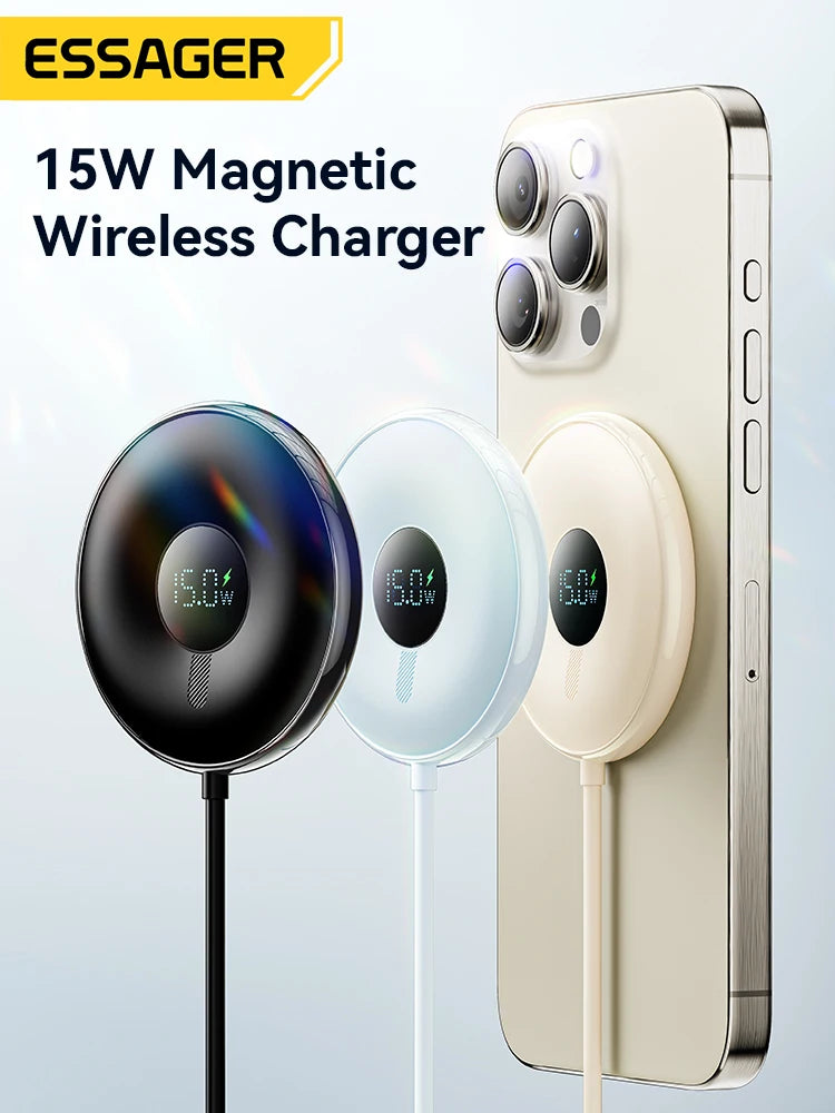 Magnetic Wireless Charger 15W with Digital Display - MagSafe Compatible Tidesmit