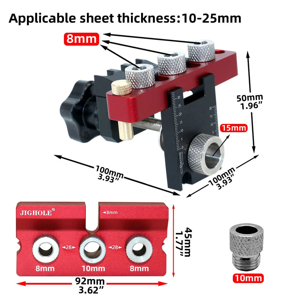 3 In 1 Universal Dowel & Pocket Hole Jig Adjustable Wood Hole Drilling Guide Locator Woodworking Cam Doweling Kit Tool