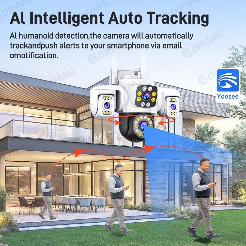 Yoosee Outdoor Camera Triple Screen Quad Lens 10X Optical Zoom AI Auto Tracking ONVIF Waterproof Yoosee CCTV Security Protection