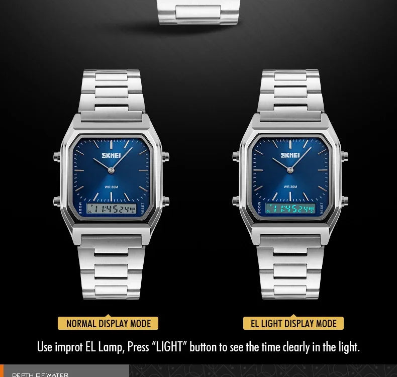 SKMEI 1220 Digital Quartz Watch for Men Sports Chronograph Waterproof Stainless Steel Shockproof Mens Wristwatches Reloj Hombre