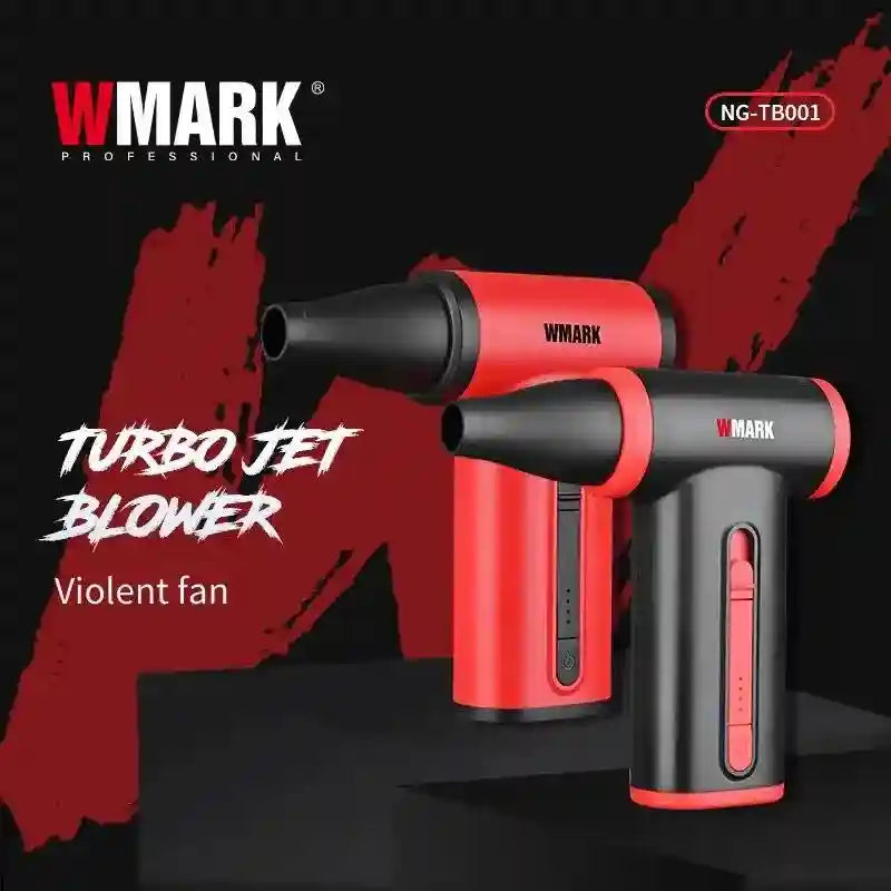 WMARK NG-TB001 cordless turbo jet blower, powerful 130k RPM mini handheld hair dryer in red and black design.