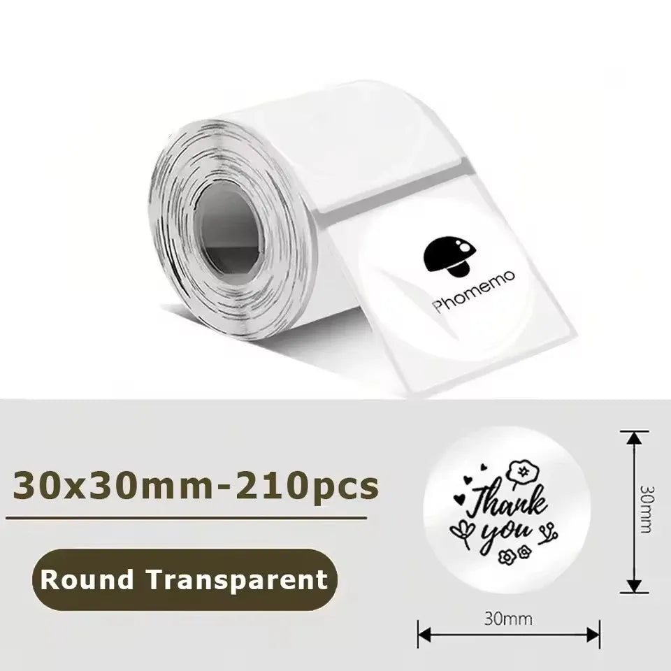 Transparent label paper roll, round 30x30mm, self-adhesive waterproof