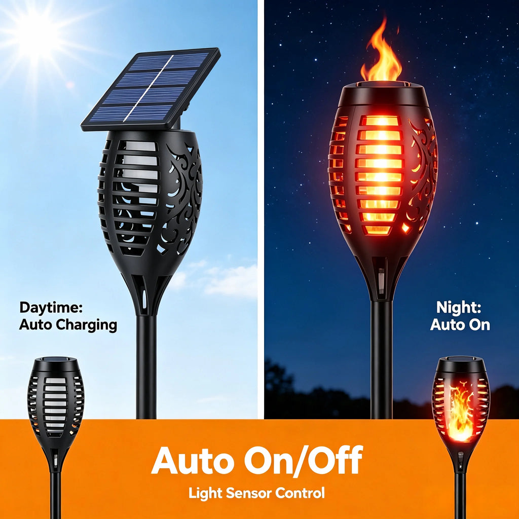 6/8/12 packSolar Torch Lights with warm Flickering Flame, Waterproof Outdoor Halloween Decorations for Garden Yard Path, Spooky Holiday Landscape Lighting for Haunted House Atmosphere, 51cm Solar Powered Stake Lights, 12cm Wi