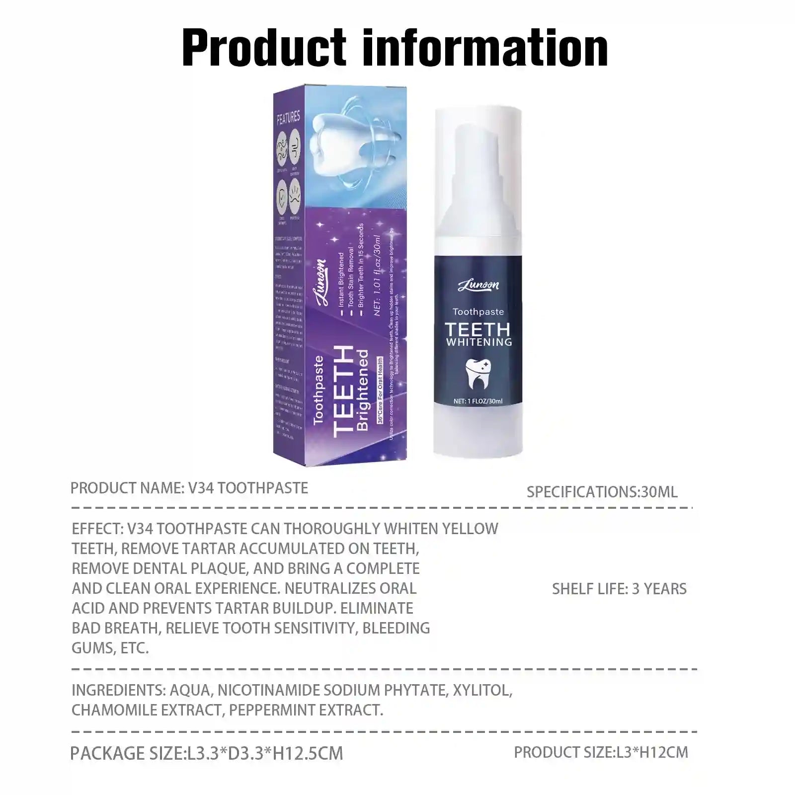 Tidesmit V34 teeth whitening toothpaste and 5D whitening strips for professional oral hygiene and fresh breath.