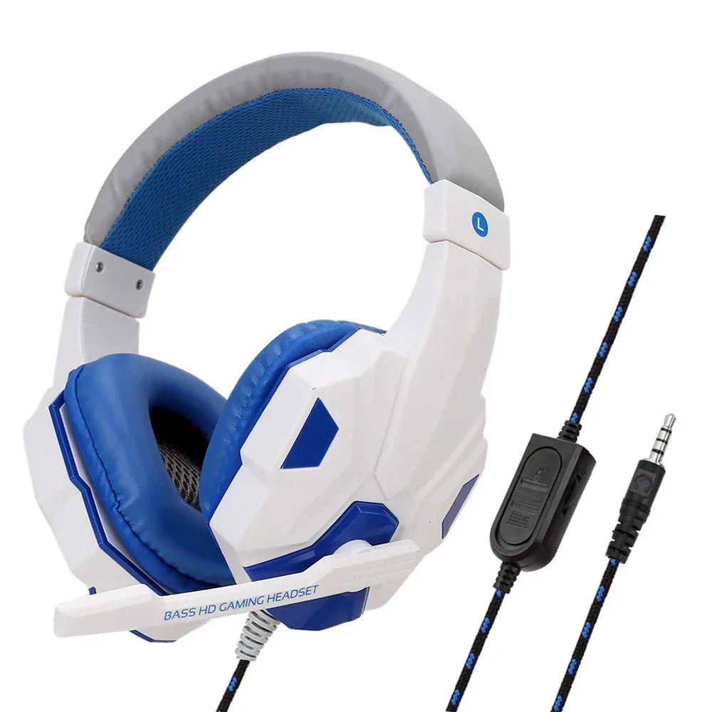 Tidesmit Wired Stereo Gaming Headphones with Microphone - 3.5mm Jack Blue White Tidesmit