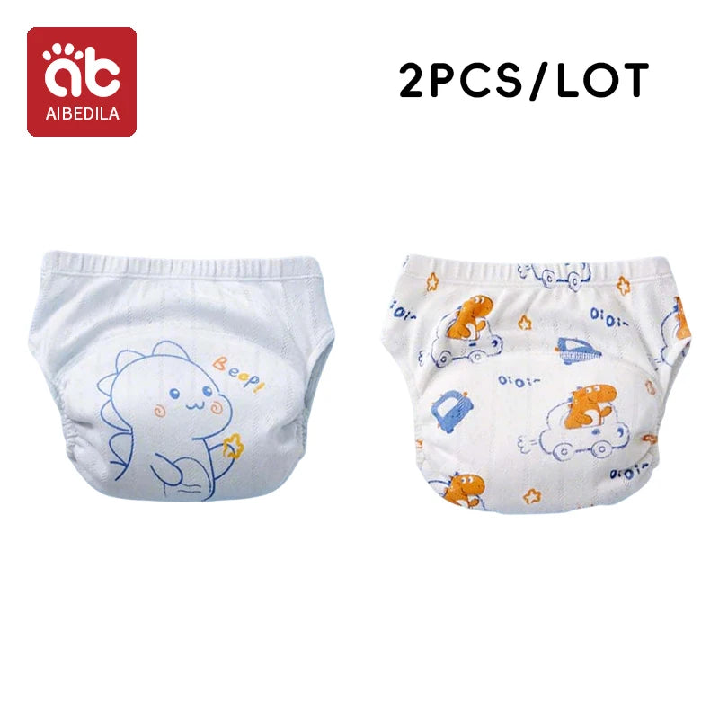 AIBEDILA 2-pack baby training pants with cute dinosaur and car prints for toddler potty training.