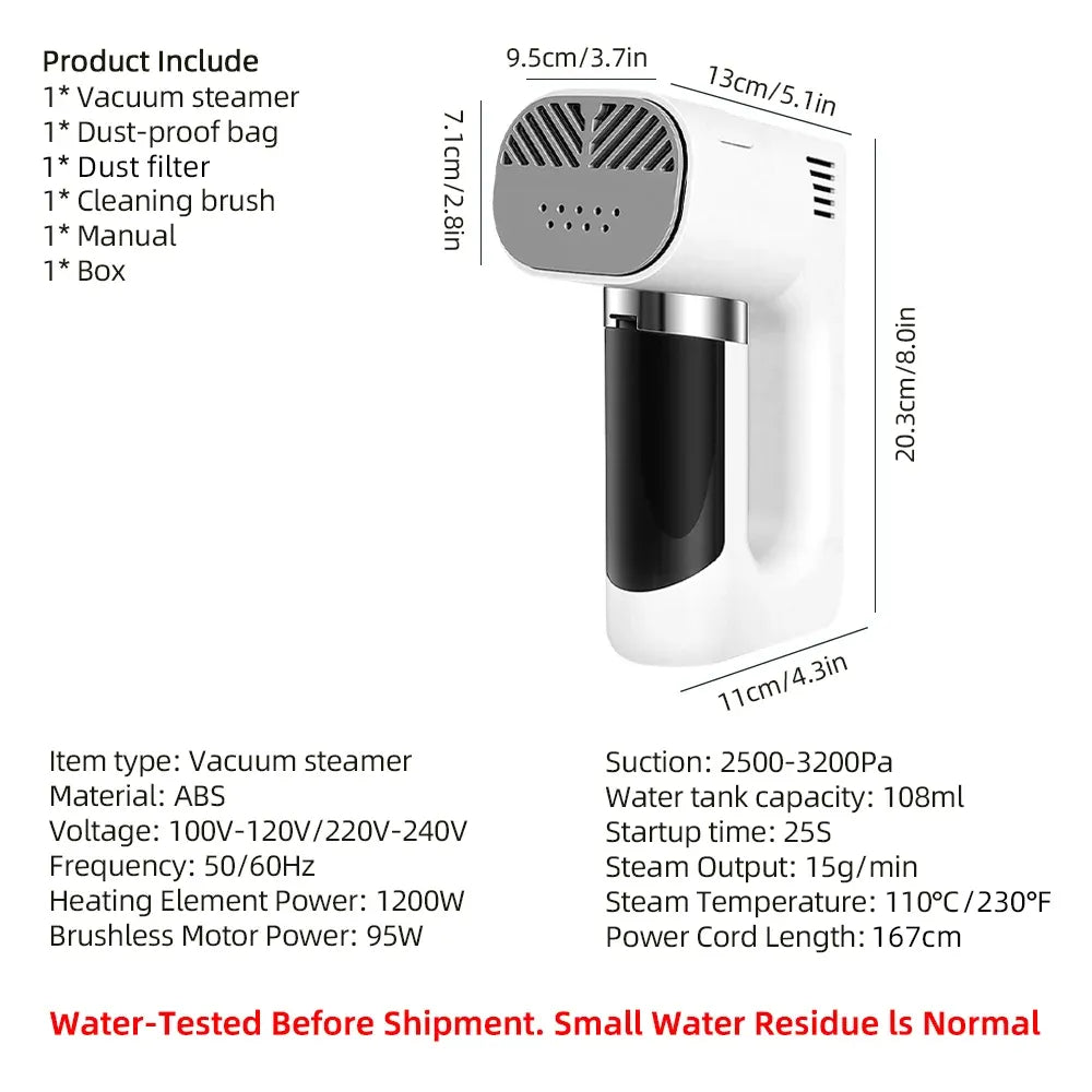 Tidesmit Handheld Vacuum Garment Steamer 1200W 120V