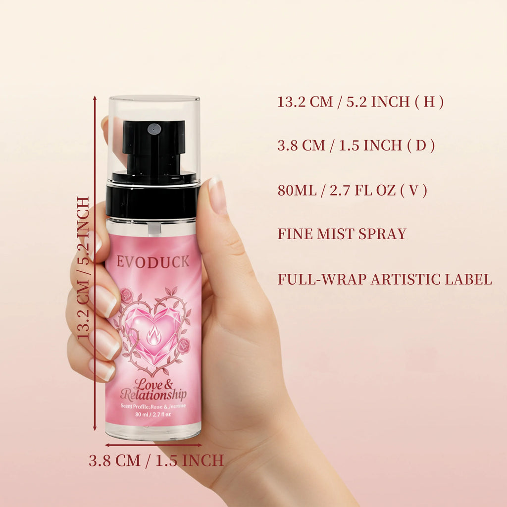 Evoduck Rose & Jasmine body spray mist for women in a 2.7oz travel bottle with artistic label, long-lasting scent.
