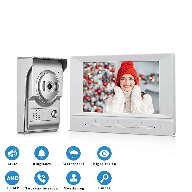 Video Intercom for Home Apartment 7-Inch Screen Support Monitor Unlock Video Intercom with Camera 4 Wire Door Bell
