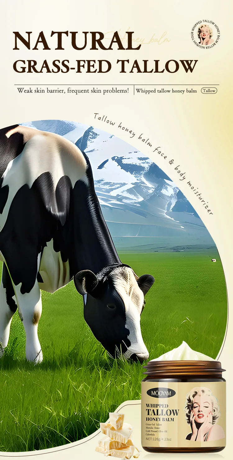 120g Whipped Beef Tallow And Honey Balm Beef Tallow Face Moisturizer Face & Body Skin Care Grass Fed Grass Finished Face Cream