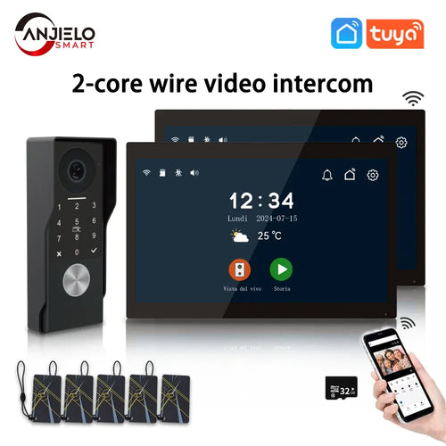 2-wire smart video intercom: keypad camera and indoor touchscreen monitor