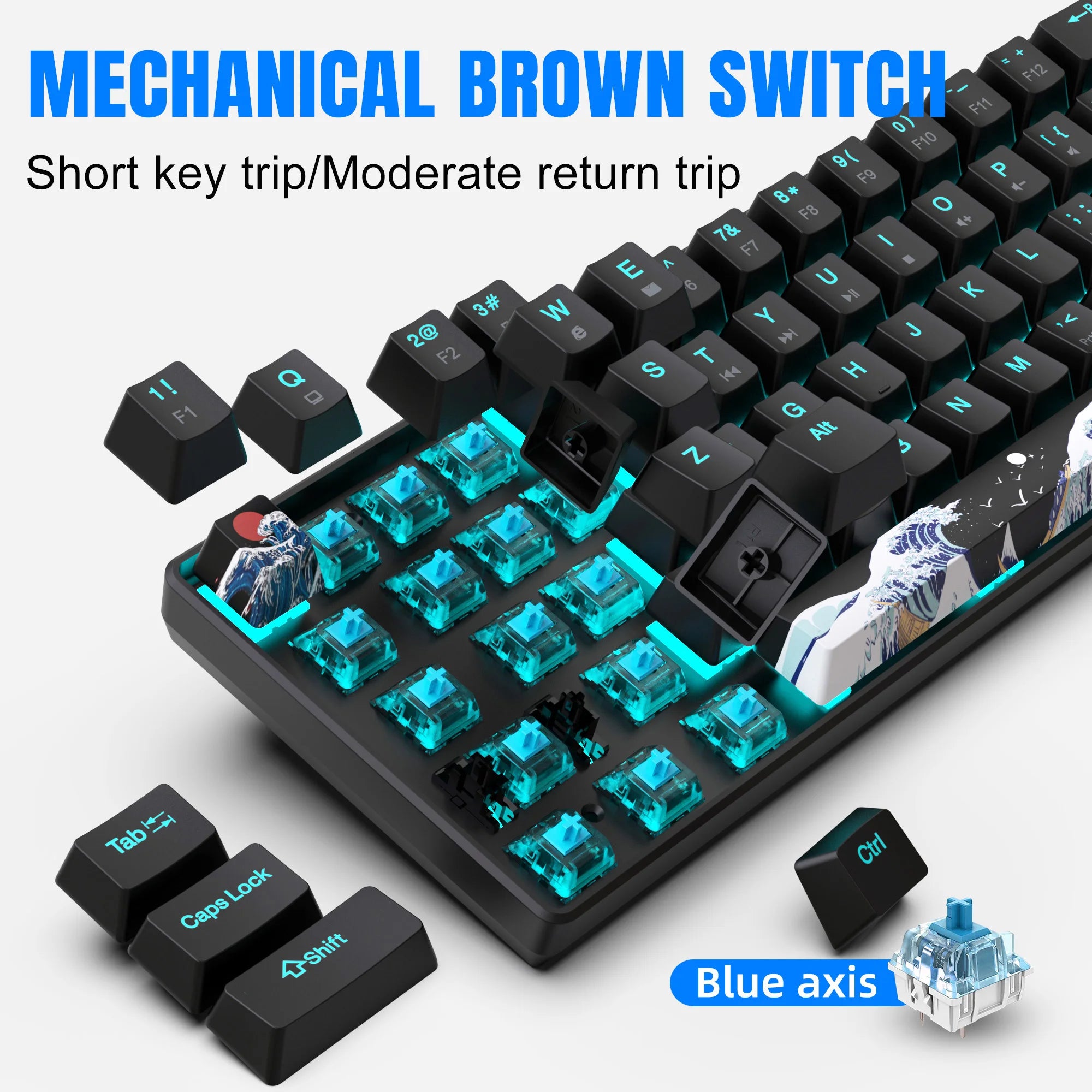 60% Gaming Mechanical Keyboard Ultra Compact Mini 68 Key with Blue Switches Wired Keyboard Anti-Ghosting Keys